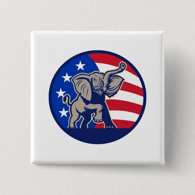 Republican Elephant Mascot USA Flag Pinback Button (Front)