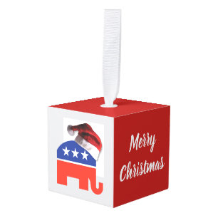 Republican Elephant Santa Claus Cube Ornament