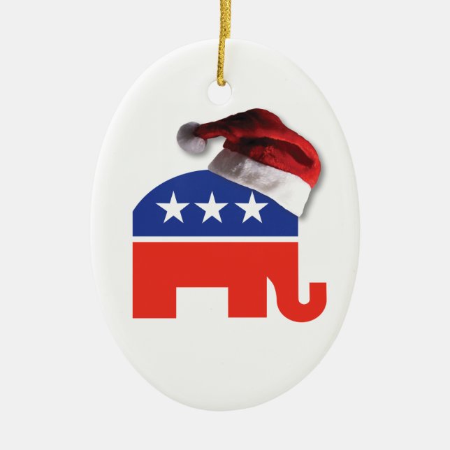 Republican Elephant wearing a Santa Claus Hat Ceramic Ornament (Front)