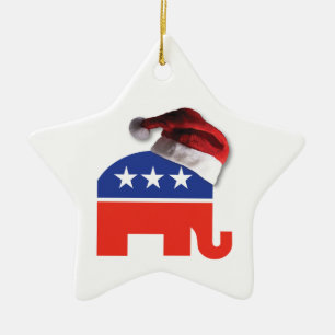 Republican Elephant wearing a Santa Claus Hat Ceramic Ornament