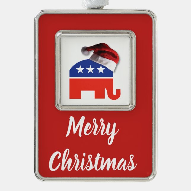 Republican Elephant wearing a Santa Claus Hat Christmas Ornament (Front)