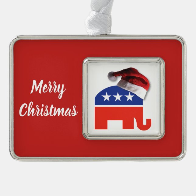 Republican Elephant wearing a Santa Claus hat Christmas Ornament (Front)