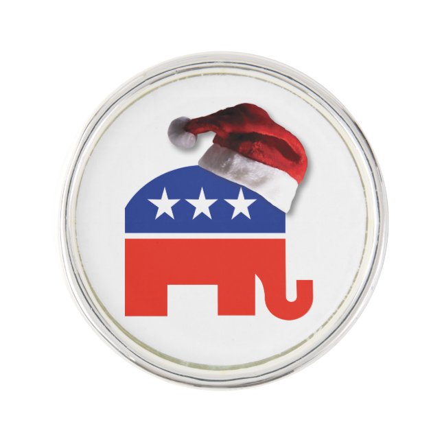 Republican Elephant Wearing a Santa Claus Hat Lapel Pin (Front)