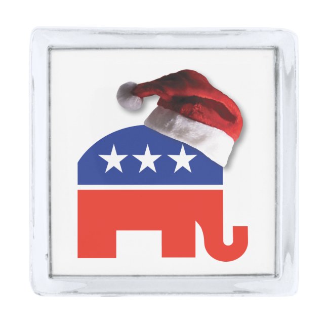Republican Elephant wearing a Santa Claus hat Silver Finish Lapel Pin (Front)