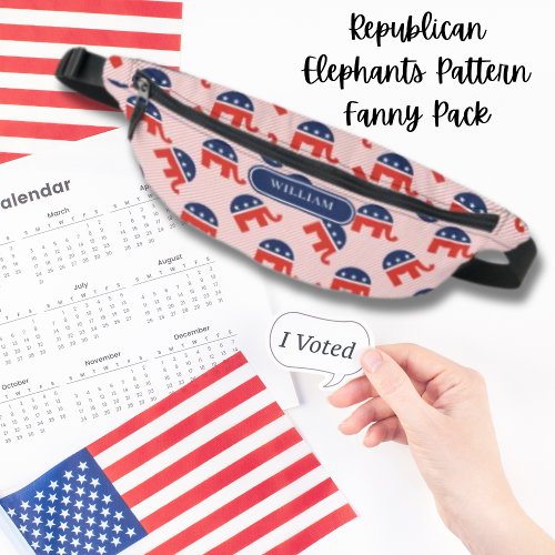 Republican Elephants Pattern Red Stripes Custom Fanny Pack