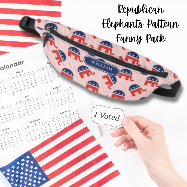 Republican Elephants Pattern Red Stripes Custom Fanny Pack (Creator Uploaded)