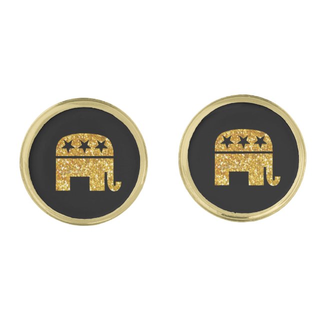 Republican GOP Elephant Gold Cufflinks (Front)