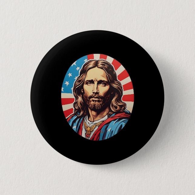 Republican Jesus – Bold Pop Art With American Flag Button (Front)