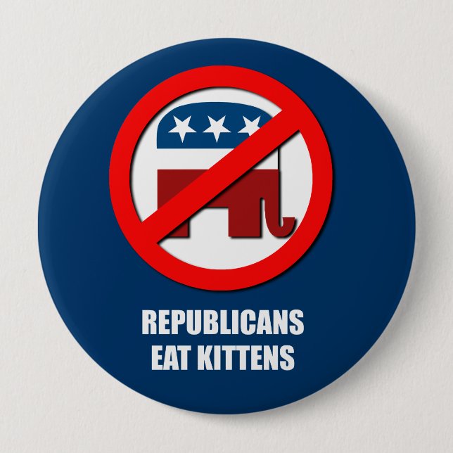 Republicans eat kittens pinback button (Front)