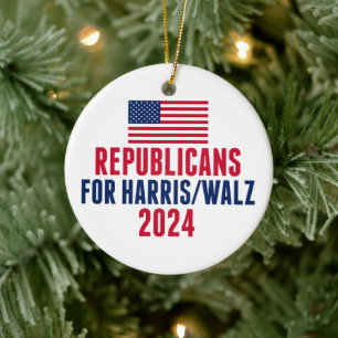Republicans for Harris Walz American Christmas Ceramic Ornament