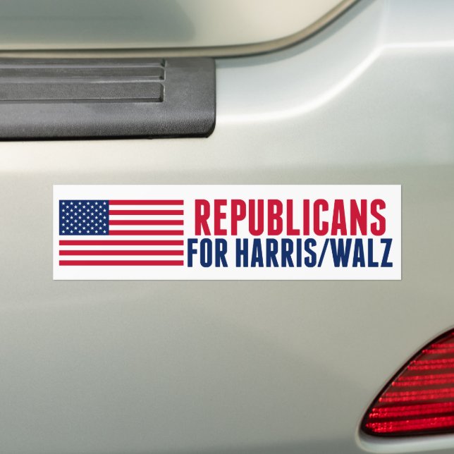 Republicans for Harris Walz American Flag Bumper Sticker (On Car)
