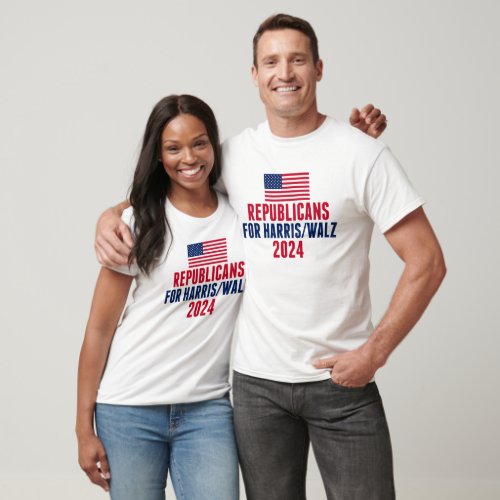 Republicans for Harris Walz American Flag T_Shirt