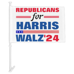 Republicans for Harris Walz Red Blue Car Flag