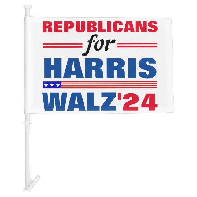 Republicans for Harris Walz Red Blue Car Flag (Front)