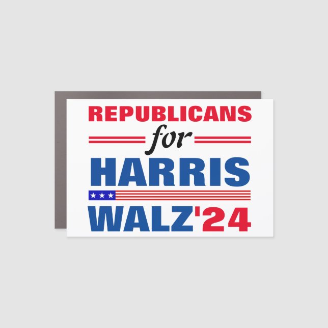 Republicans for Harris Walz Red Blue Car Magnet (Front)
