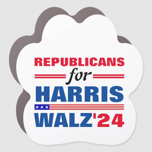 Republicans for Harris Walz Red Blue Car Magnet (Front)