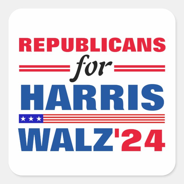 Republicans for Harris Walz Red Blue Square Sticker (Front)