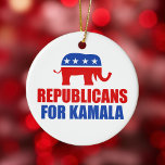 Republicans for Kamala Harris Elephant Christmas Ceramic Ornament<br><div class="desc">Republicans for Kamala Harris Christmas ornament with the red and blue Republican elephant. Conservatives voting for Kamala for president in the 2024 election.</div>