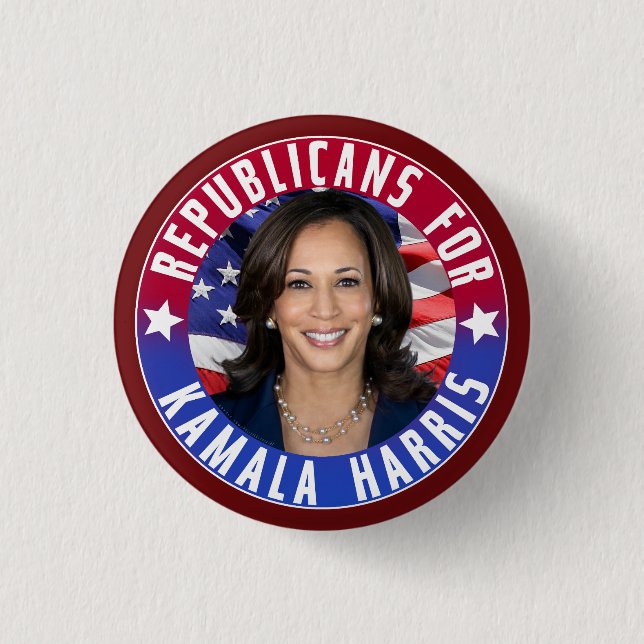 Republicans for Kamala Harris President Photo 2024 Button (Front)