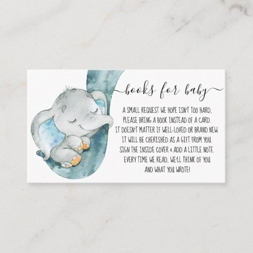 Request for Baby Shower Cute Elephant Boy Book  Enclosure Card