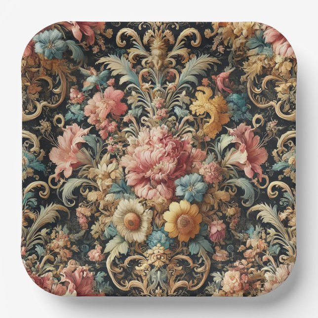 Requiem for Arcana – Gothic Floral Design Paper Plates (Front)