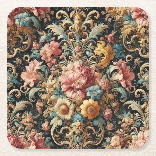 Requiem for Arcana – Gothic Floral Design Square Paper Coaster (Front)