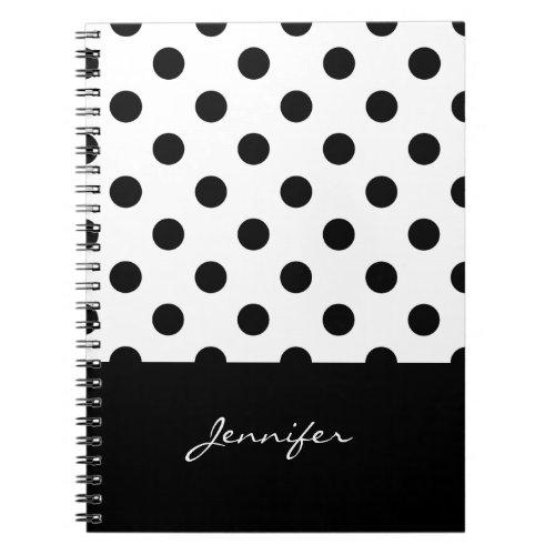 Rero Black and White Polka Dots Pattern with Name Notebook