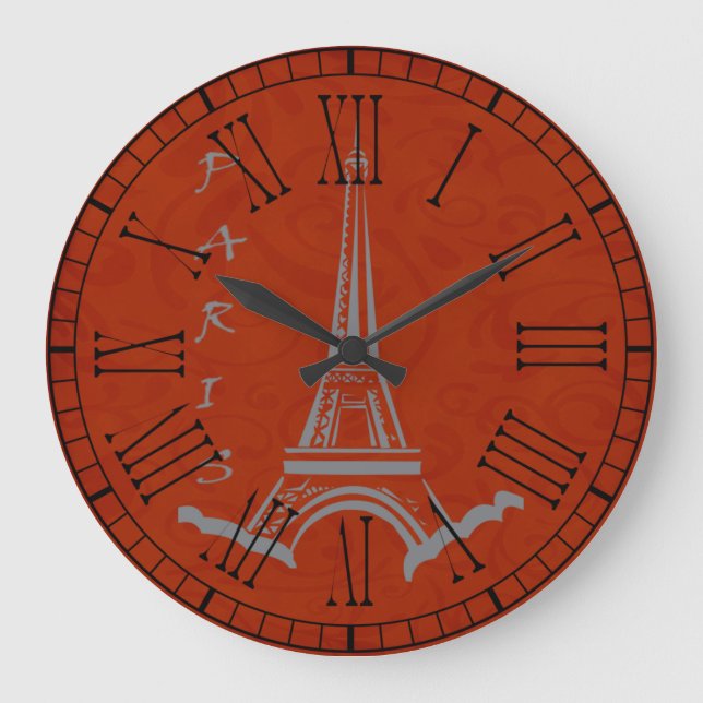 Rerto look Paris France Eiffel Tower Large Clock (Front)
