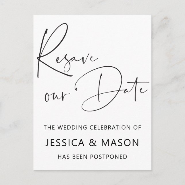 Resave The Date Postponed Wedding Announcement Postcard (Front)