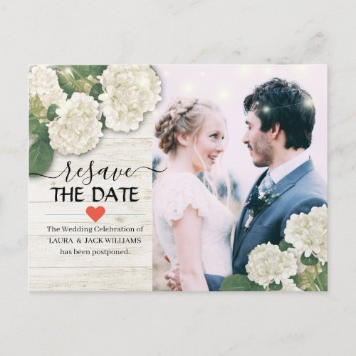 Resave the Date Wedding Postponement Flowers Photo Announcement Postcard