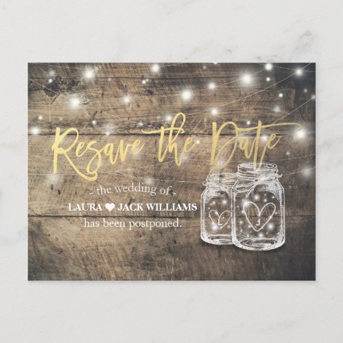 Resave the Date Wedding Postponement Mason Jars Announcement Postcard