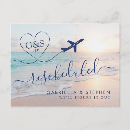 Rescheduled Beach Destination Wedding Date TBD Announcement Postcard