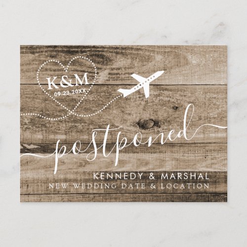 Rescheduled Beach Wedding Rustic Wood Board Announcement Postcard