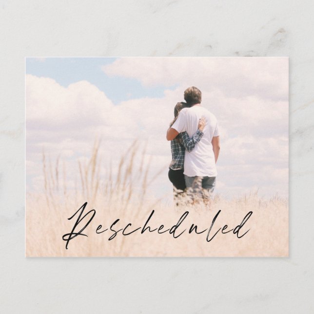 Rescheduled Photo Wedding Date Announcement Postcard (Front)