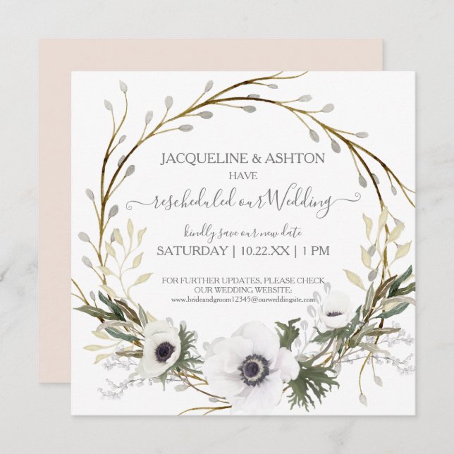 Rescheduled Wedding Anemone Blush Pink Greenery Invitation (Front/Back)