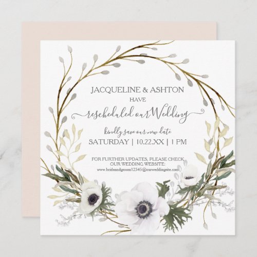 Rescheduled Wedding Anemone Blush Pink Greenery Invitation