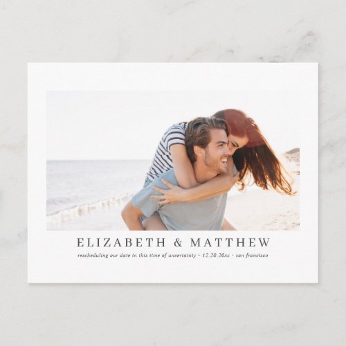 Rescheduled Wedding Announcement Modern Photo Postcard