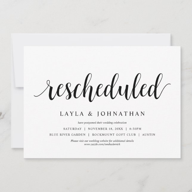 Rescheduled, Wedding Change the date Invitation (Front)