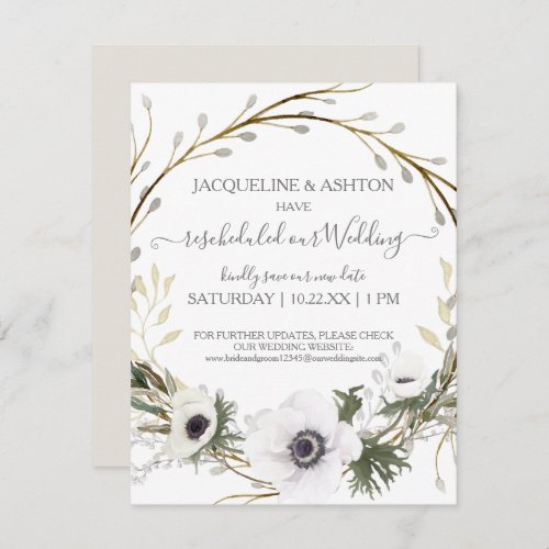 Rescheduled Wedding Gray n White Floral Eucalyptus Invitation