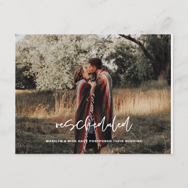 Rescheduled, Wedding Photo, Change of Date Postcard (Front)
