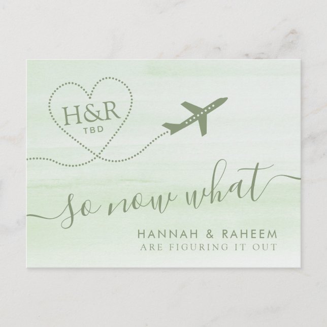 Rescheduling Beach Wedding Mint Green Announcement (Front)