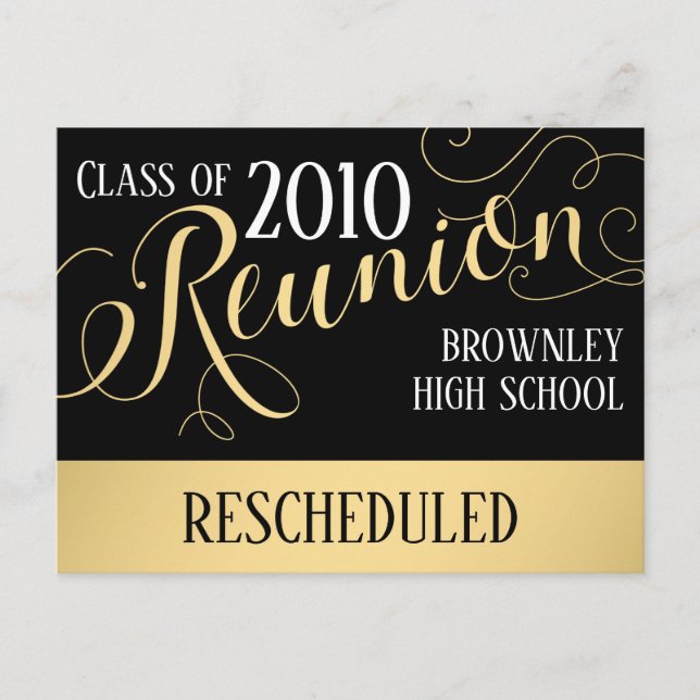 Rescheduling of class or school reunion postcard (Front)