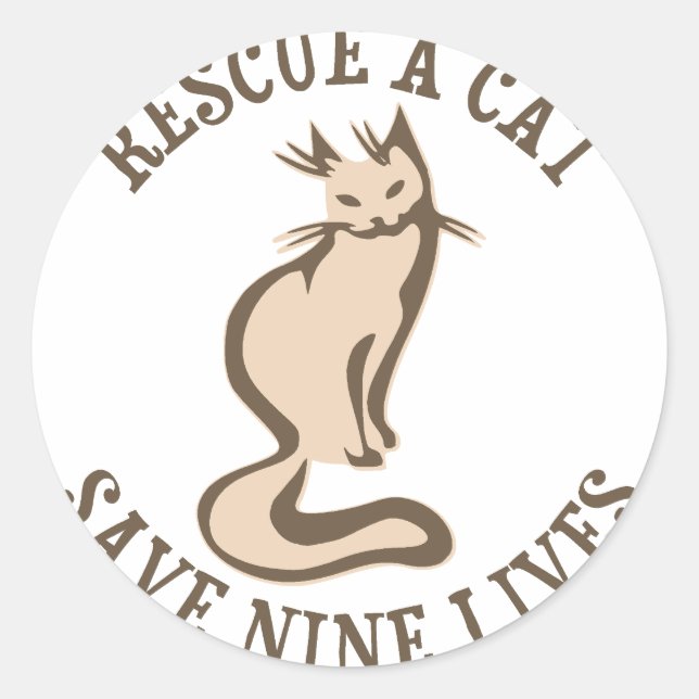 Rescue A Cat Save Nine Lives Classic Round Sticker (Front)