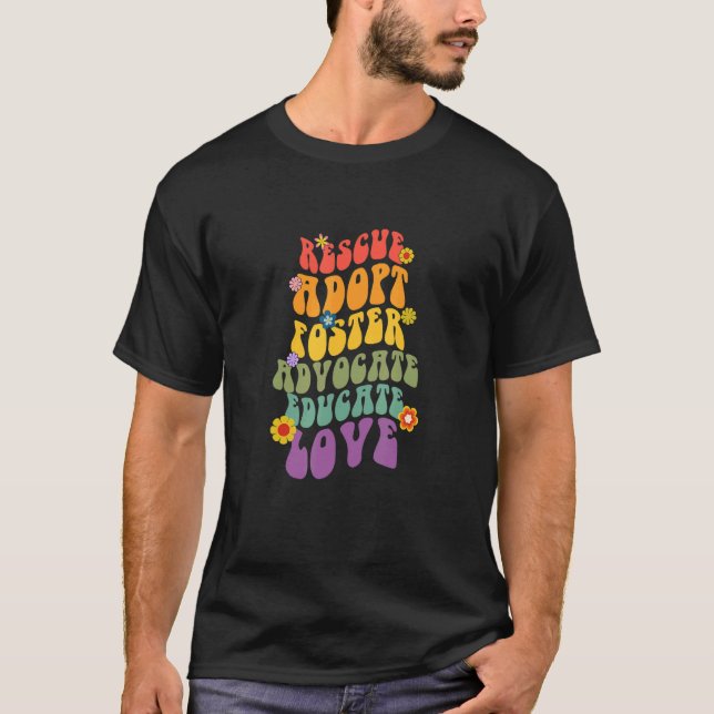 Rescue Adopt Foster Advocate Groovy Dog Mom Rescue T-Shirt (Front)