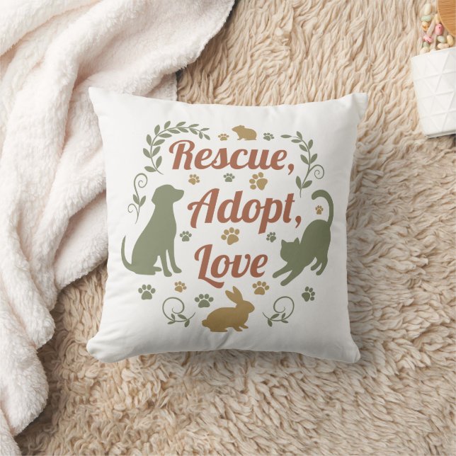 Rescue, Adopt, Love Throw Pillow (Blanket)