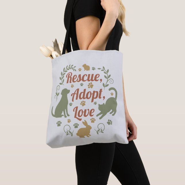 Rescue, Adopt, Love Tote Bag (Close Up)