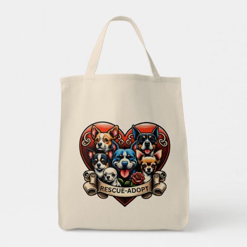 Rescue Adopt Pitbull and Chihuahua Grocery Tote