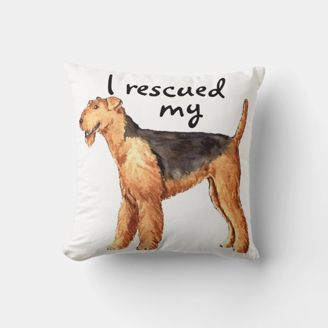 Rescue Airedale Throw Pillow (Front)