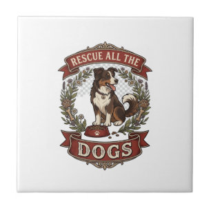 Rescue All Dogs Dog Floral Wreath Ribbon_1 Ceramic Tile