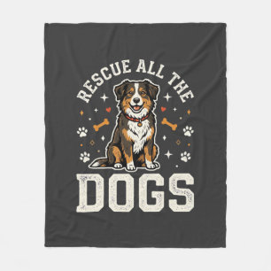 Rescue All The Dogs Vintage Dog Fleece Blanket